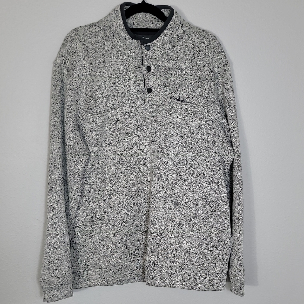 Eddie Bauer Radiator Fleece Pullover Size L Gray Marled 1/4 Snap Hiking Outdoor